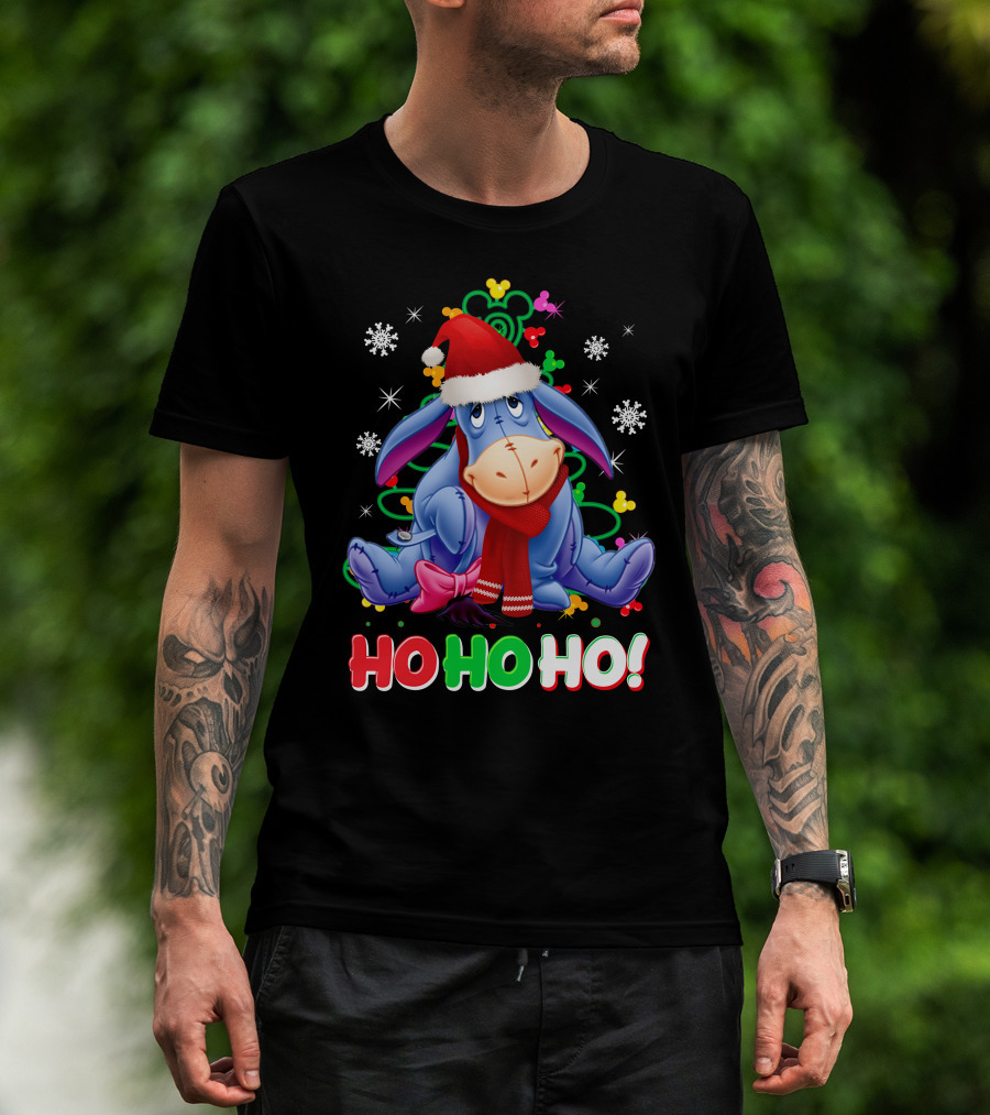 Eeyore Christmas Ho Ho Ho Santa Hat And Scarf Festive Theme T-Shirt