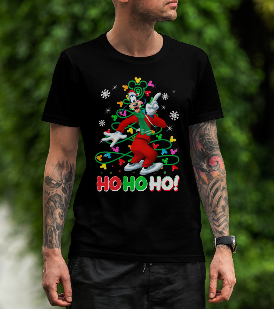 Goofy Christmas Ho Ho Ho Celebration With Snowflakes And Colorful T-Shirt