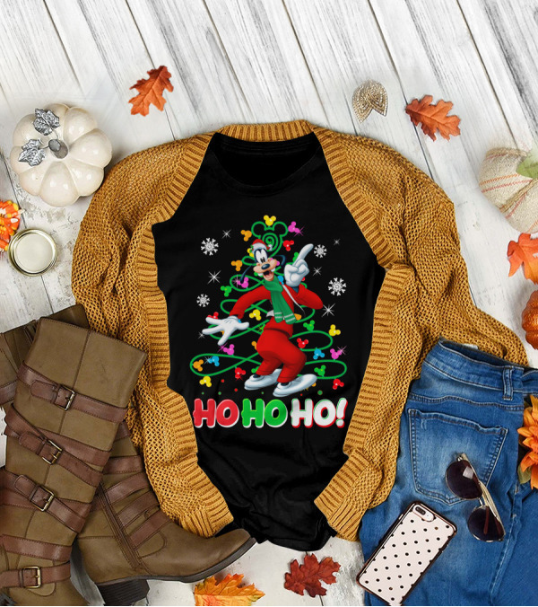 Goofy Christmas Ho Ho Ho Celebration With Snowflakes And Colorful T-Shirt