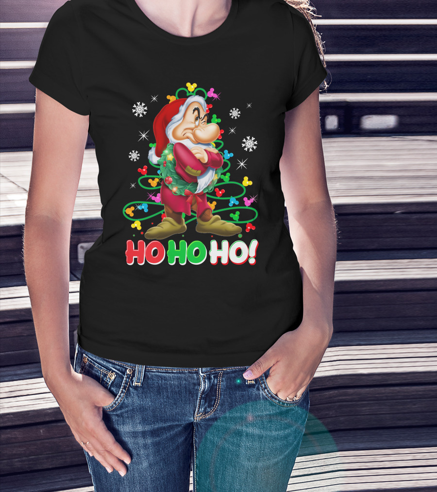 Grumpy Ho Ho Ho Christmas Mickey Snowflakes Disneyland T-Shirt