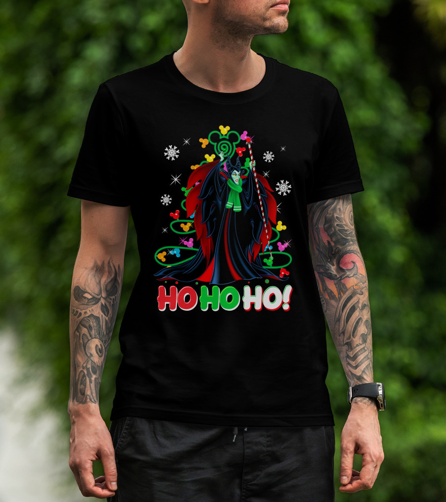 Maleficent Christmas Ho Ho Ho Snowflakes And Mickey Ears T-Shirt