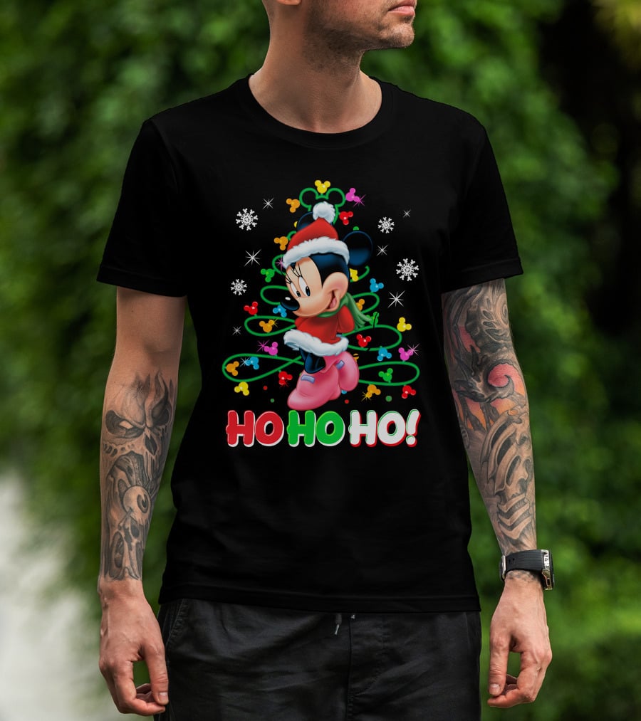 Minnie Mouse Christmas Ho Ho Ho Santa Hat Winter Holiday Snowflakes T-Shirt