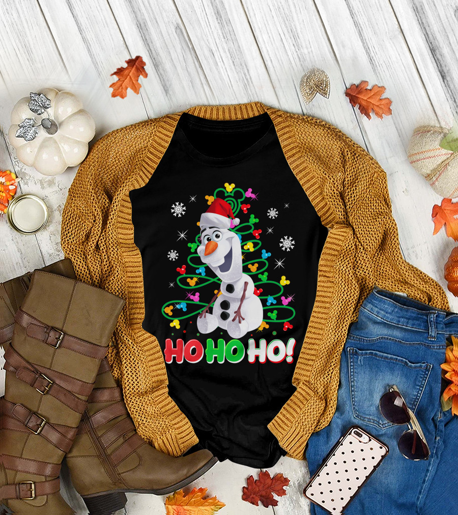 Olaf Christmas Santa Hat Snowflakes Ho Ho Ho Disney Frozen T-Shirt