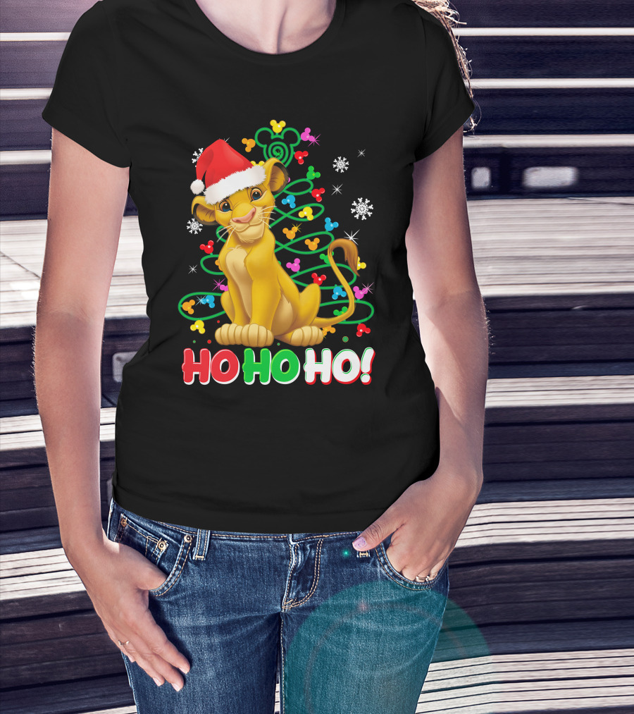 Simba Christmas Tree Ho Ho Ho Snowflakes Santa Hat T-Shirt