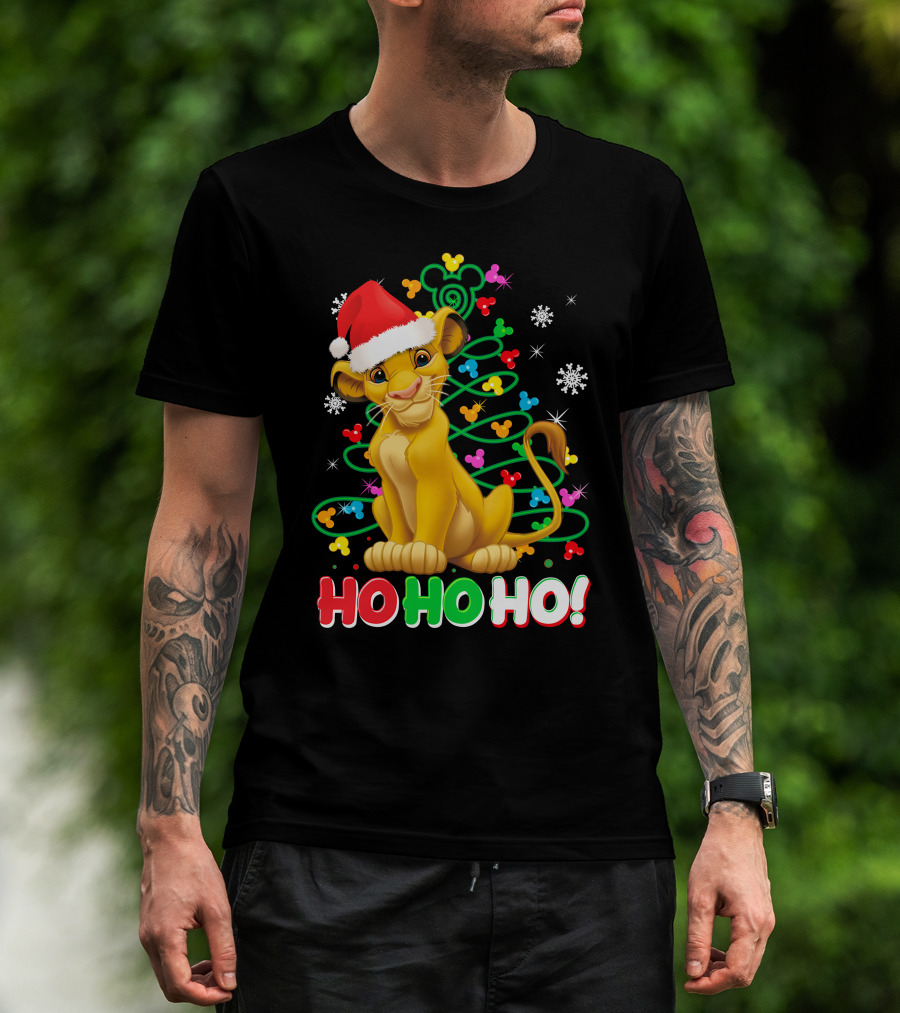 Simba Christmas Tree Ho Ho Ho Snowflakes Santa Hat T-Shirt