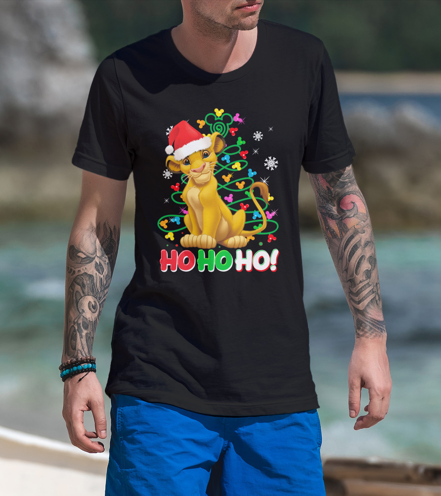 Simba Christmas Tree Ho Ho Ho Snowflakes Santa Hat T-Shirt