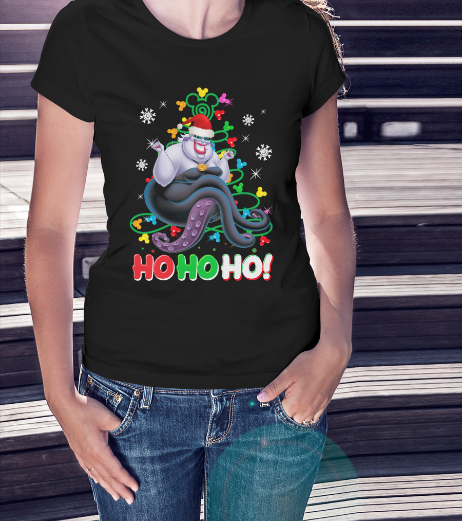 Ursula Christmas Ho Ho Ho Santa Hat Snowflakes T-Shirt