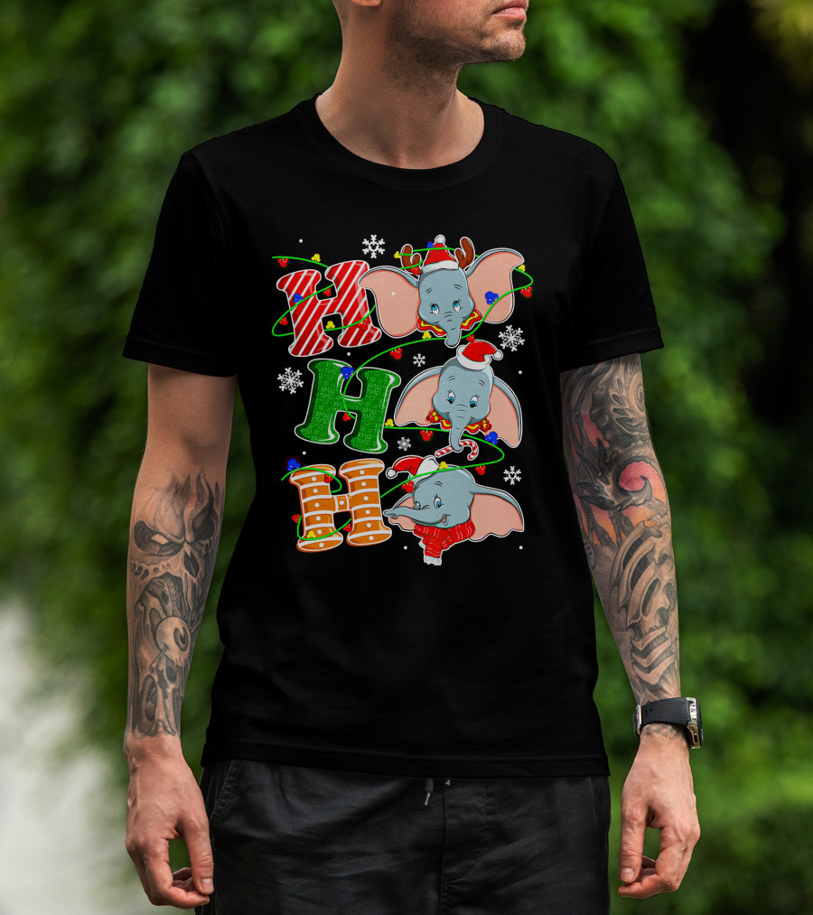 Dumbo Christmas Holiday Cheer With Ho Ho Ho And Festive Decorations T-Shirt