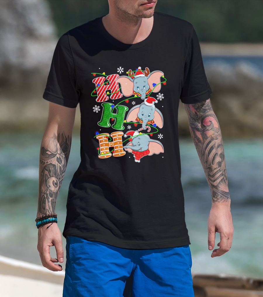 Dumbo Christmas Holiday Cheer With Ho Ho Ho And Festive Decorations T-Shirt