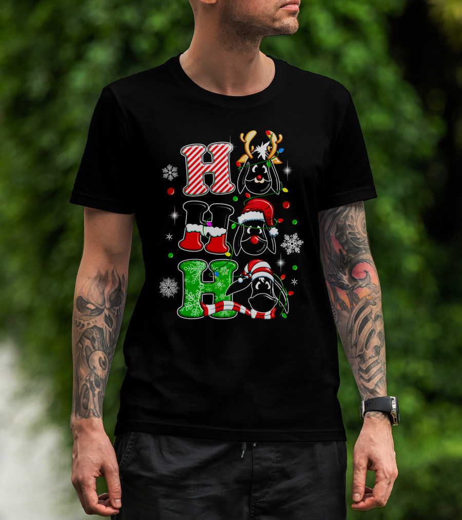 Eeyore Head Ho Ho Ho Christmas Reindeer Santa Hat Snowflakes T-Shirt