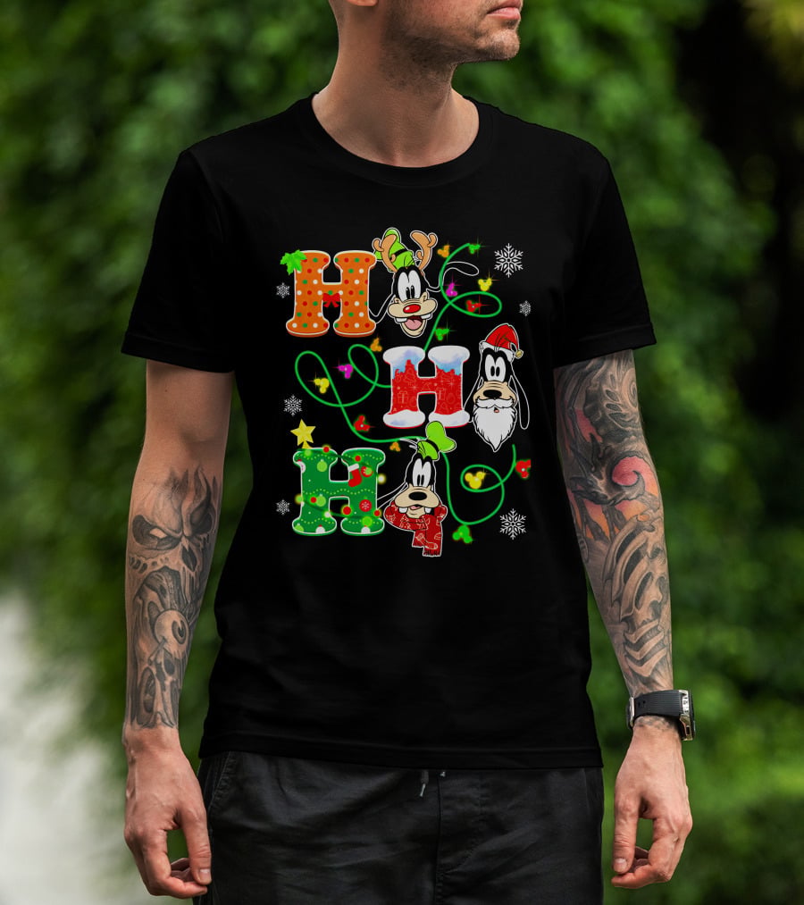 Goofy Christmas Holiday Hhh With Santa Hat And Snowflakes T-Shirt