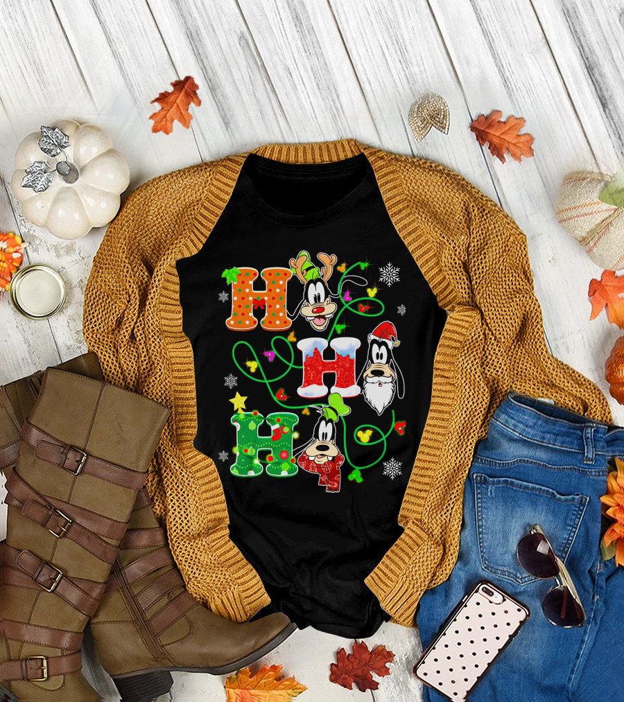 Goofy Christmas Holiday Hhh With Santa Hat And Snowflakes T-Shirt