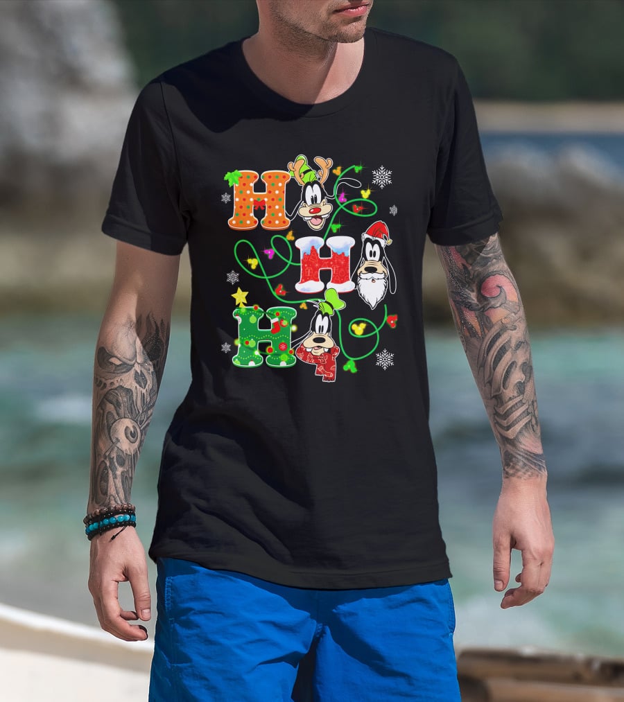 Goofy Christmas Holiday Hhh With Santa Hat And Snowflakes T-Shirt