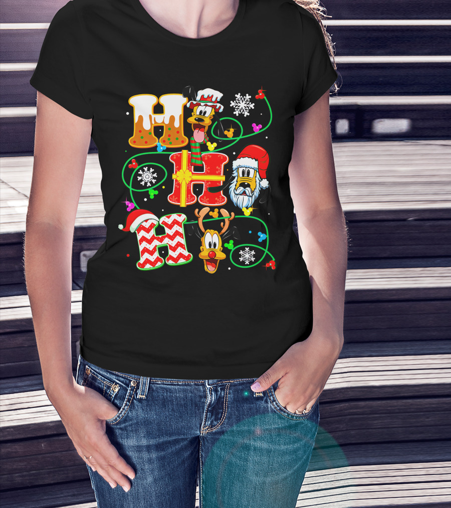 Ho Ho Ho Pluto Christmas Snowflakes Santa Hat Reindeer Holiday Magic T-Shirt