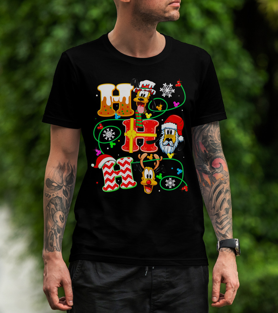 Ho Ho Ho Pluto Christmas Snowflakes Santa Hat Reindeer Holiday Magic T-Shirt