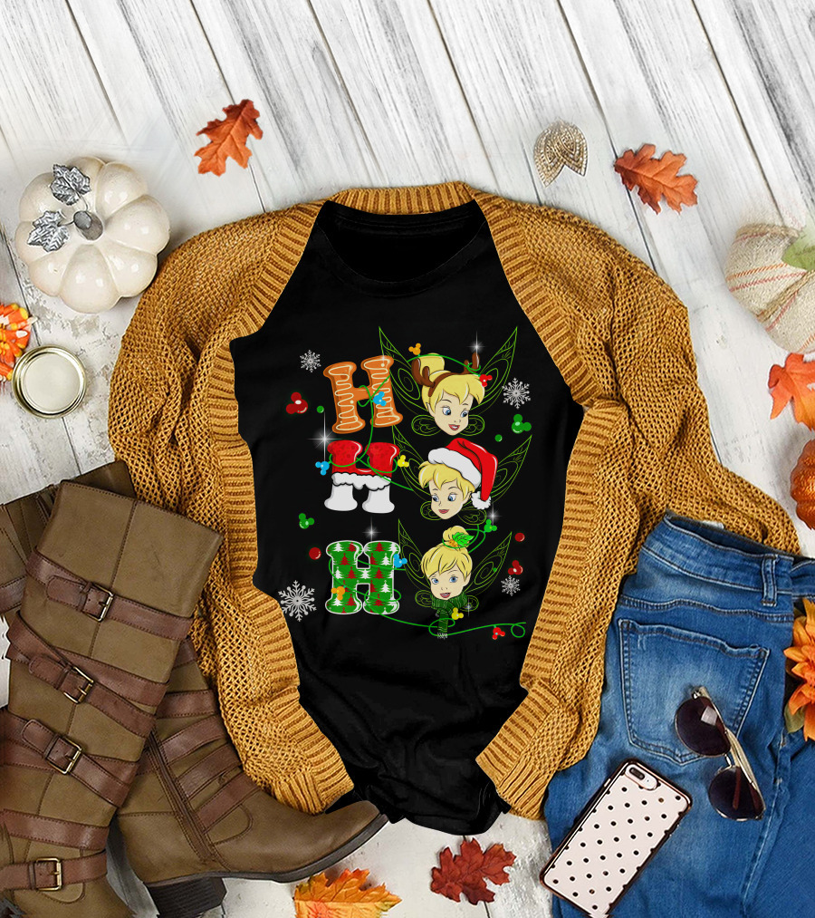 Tinker Bell Christmas Holiday Cheer With Gingerbread And Santa Hats T-Shirt