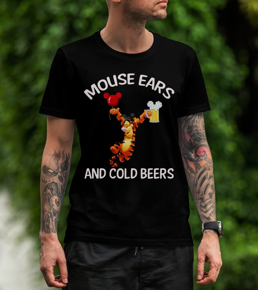 Mouse Ears And Cold Beers Tigger Balloon And Beer Mug T-Shirt