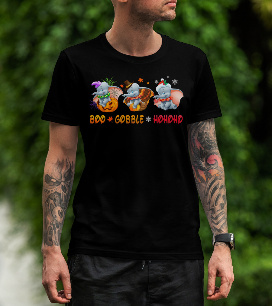 Boo Gobble Hohoho Dumbo Halloween Thanksgiving Christmas T-Shirt