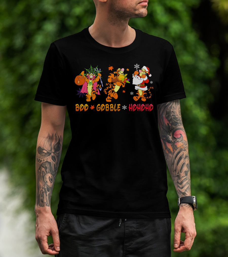 Boo Gobble Hohoho Tigger Halloween Thanksgiving Christmas T-Shirt