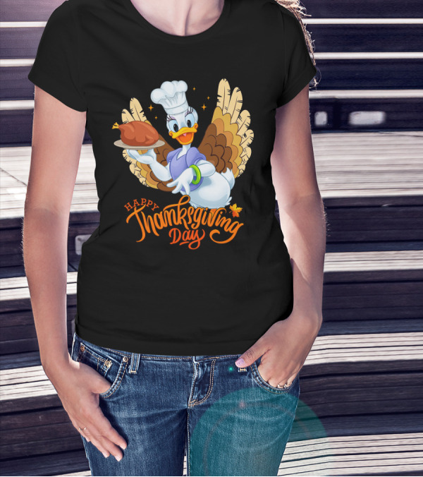 Happy Thanksgiving Day Daisy Duck Turkey Chef T-Shirt