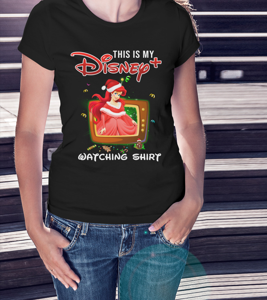 This Is My Disney+ Watching Shirt Ariel Holiday Santa Hat T-Shirt