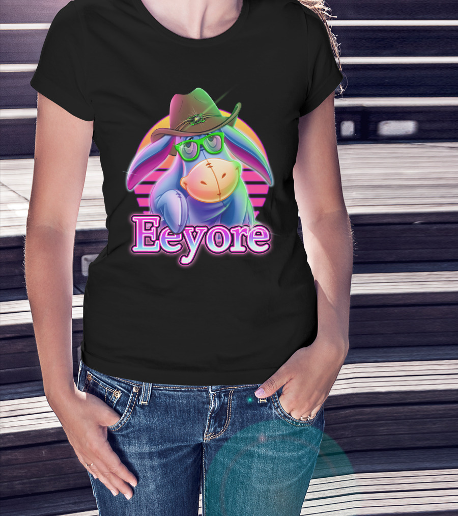 Eeyore Cowboy Hat Neon Retro Glasses Style T-Shirt
