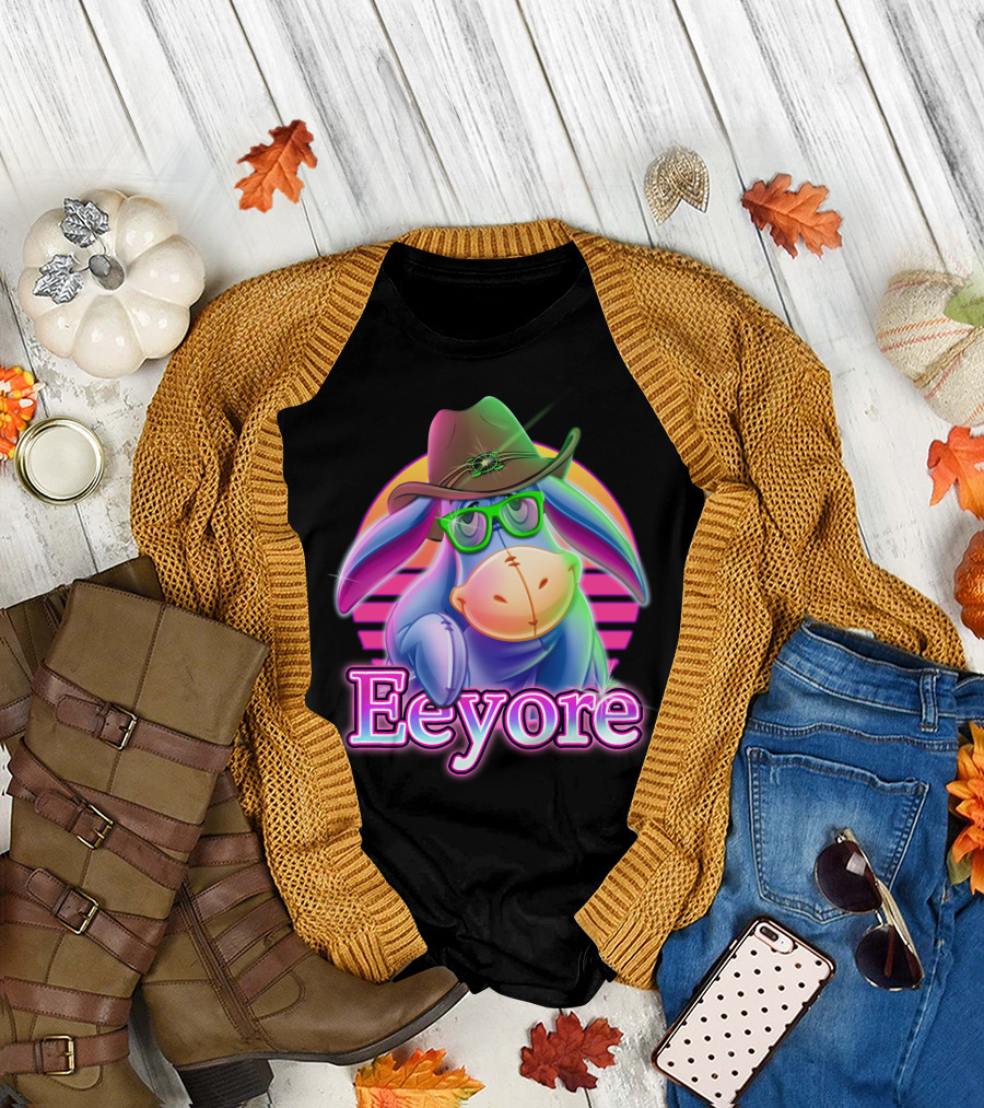 Eeyore Cowboy Hat Neon Retro Glasses Style T-Shirt