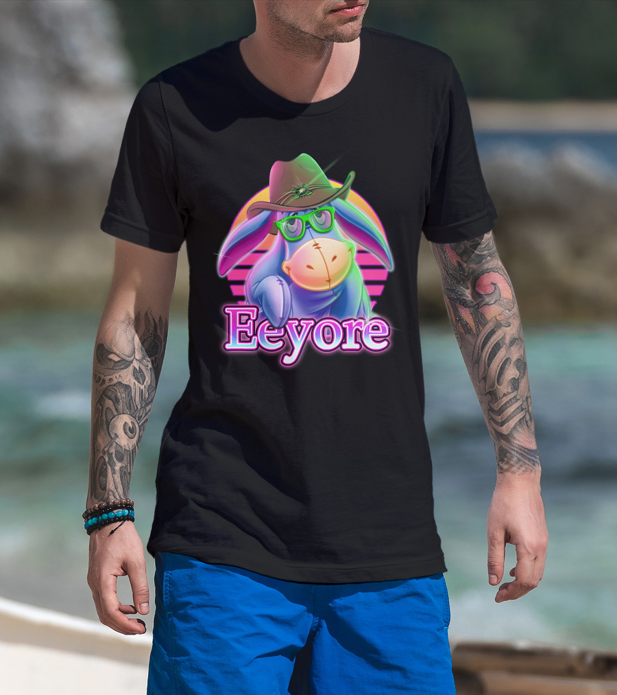 Eeyore Cowboy Hat Neon Retro Glasses Style T-Shirt