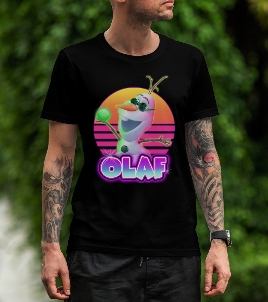 Olaf Retro Neon Sunset Glow With Sunglasses And Smile T-Shirt