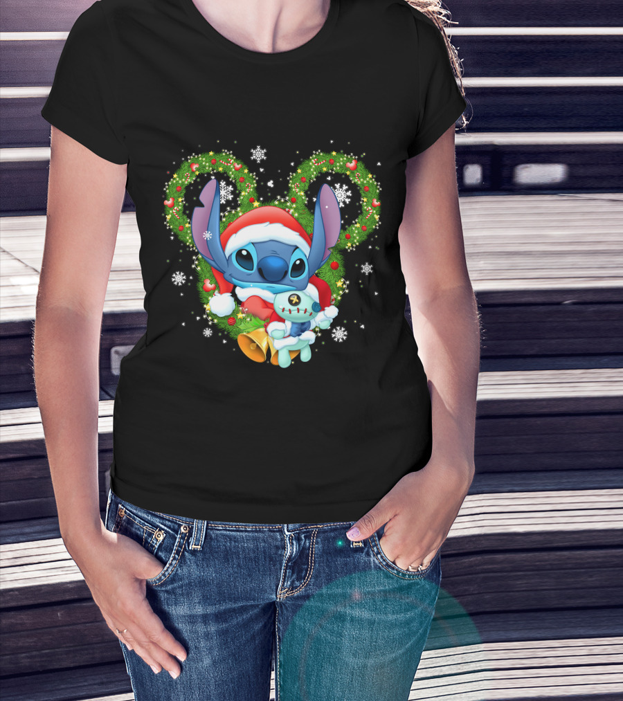 Stitch Santa Christmas Wreath Lilo And Stitch Disney Holiday T-Shirt