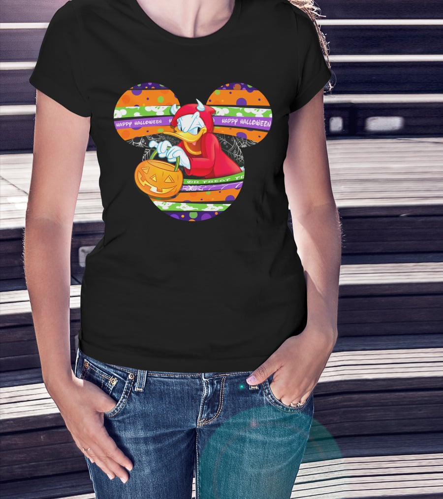 Happy Halloween Trick Or Treat Donald Duck Mickey T-Shirt