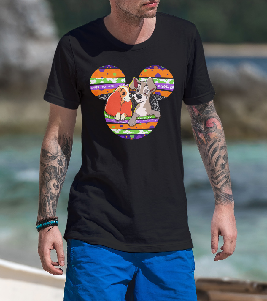 Halloween Lady And The Tramp Mickey Mouse Head T-Shirt