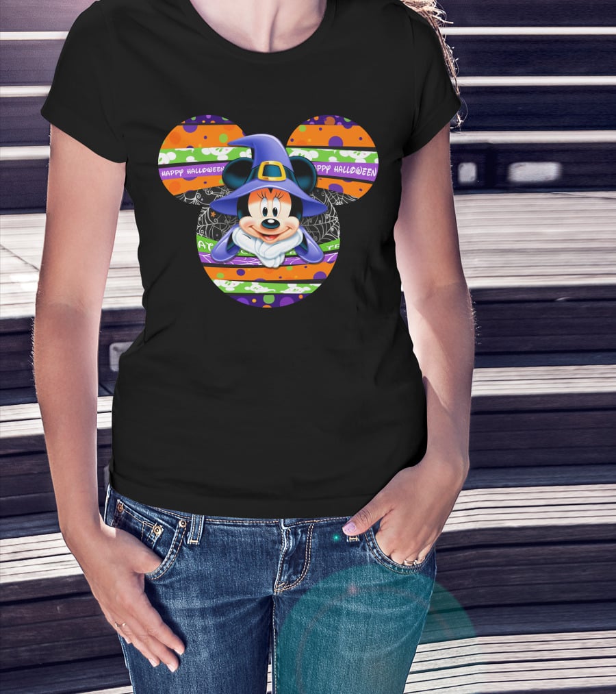 Minnie Mouse Happy Halloween Witch Hat Mickey Head T-Shirt