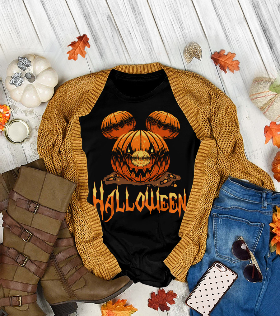 Halloween Pumpkin Mickey Ears T-Shirt
