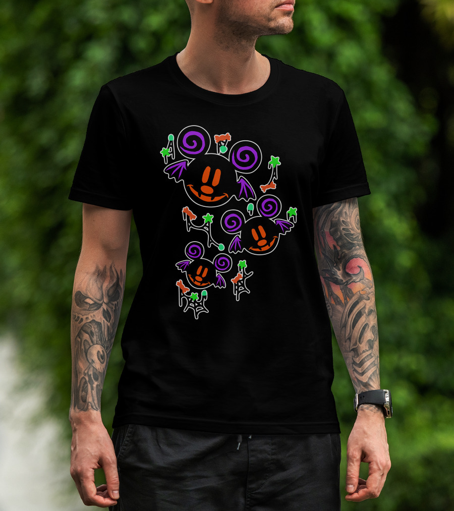 Halloween 55 Spooky Mickey Ears With Bat Wings And Pumpkins T-Shirt