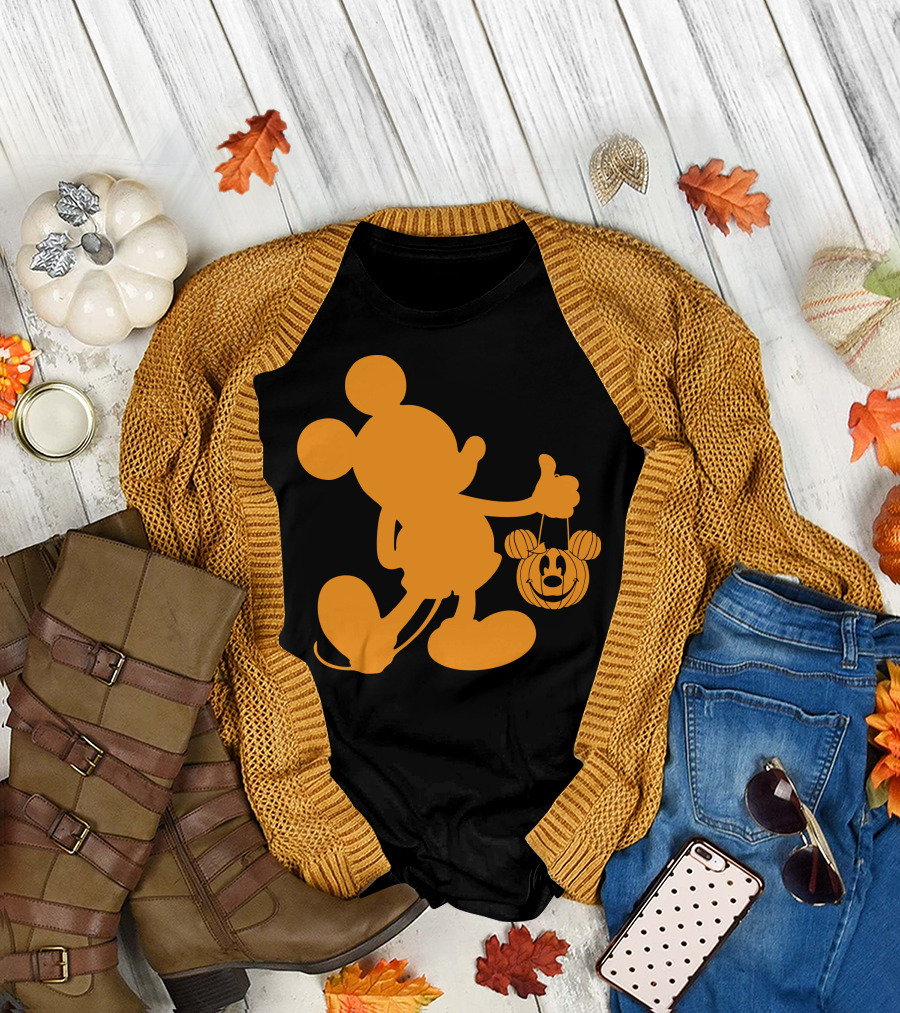 Mickey Mouse Halloween Pumpkin Silhouette T-Shirt
