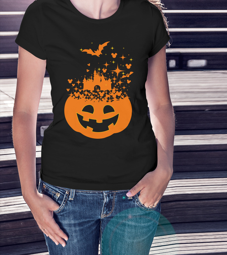 Halloween 74 Magic Pumpkin Castle And Mickey Bat Nightfall T-Shirt
