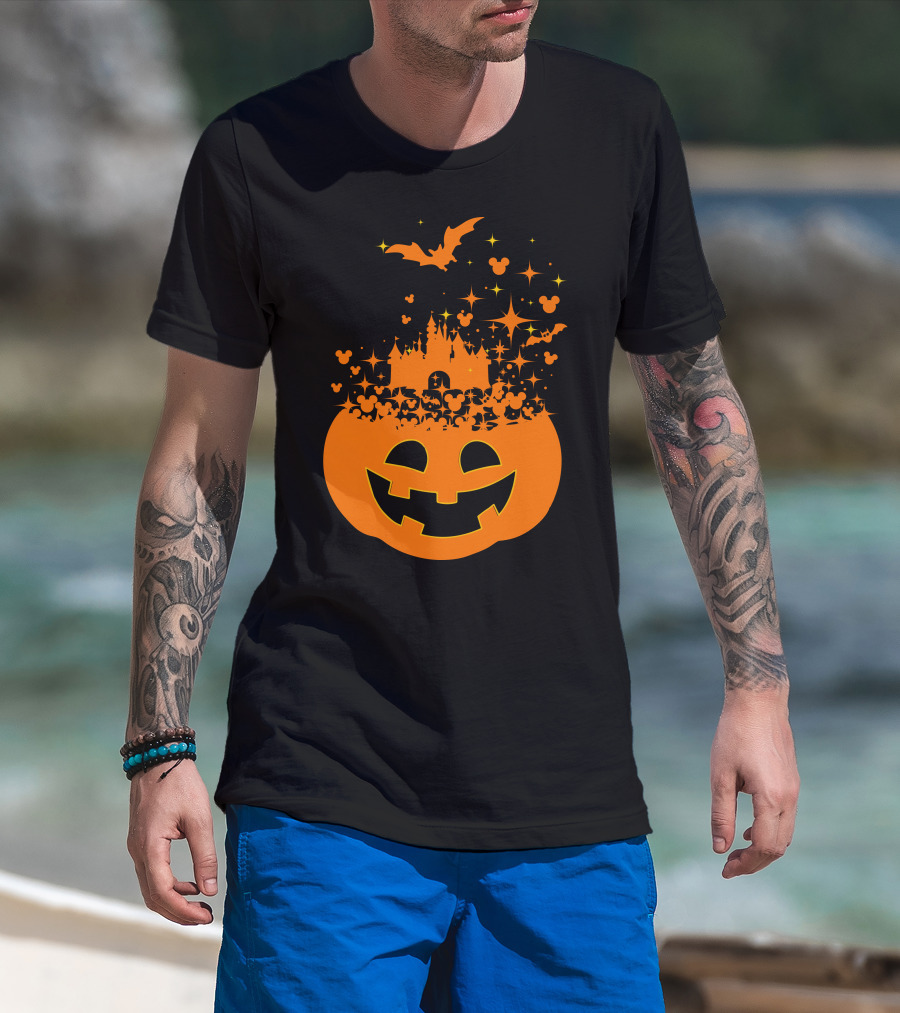 Halloween 74 Magic Pumpkin Castle And Mickey Bat Nightfall T-Shirt