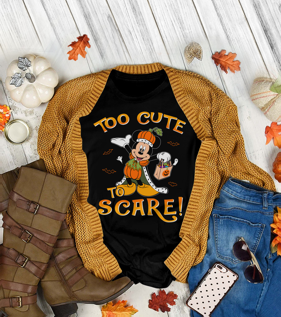 Too Cute To Scare Halloween 86 Mickey Pumpkin Costume Trick-Or-Treat T-Shirt