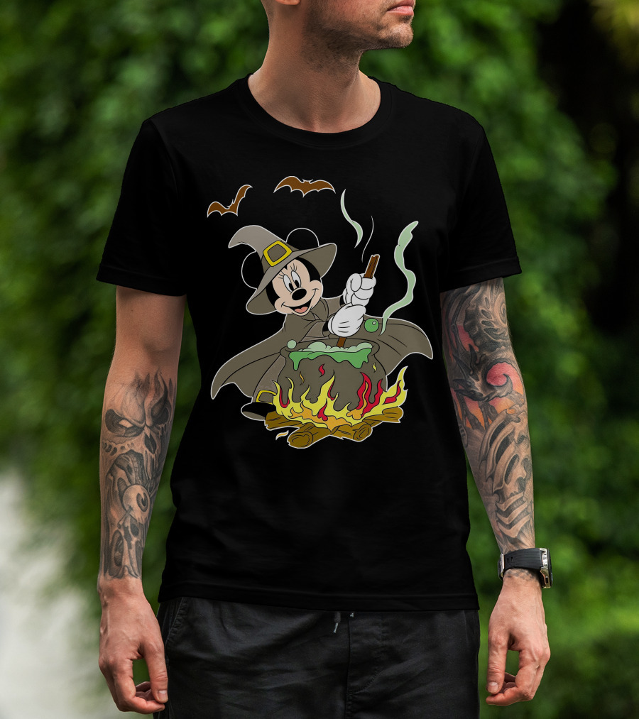 Halloween 92 Minnie Mouse Witch Cauldron And Bats T-Shirt