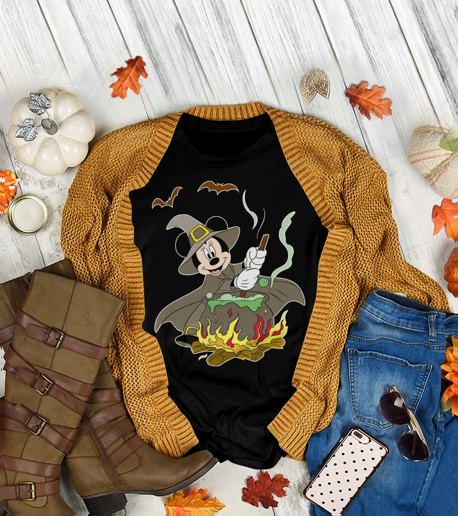 Halloween 92 Minnie Mouse Witch Cauldron And Bats T-Shirt