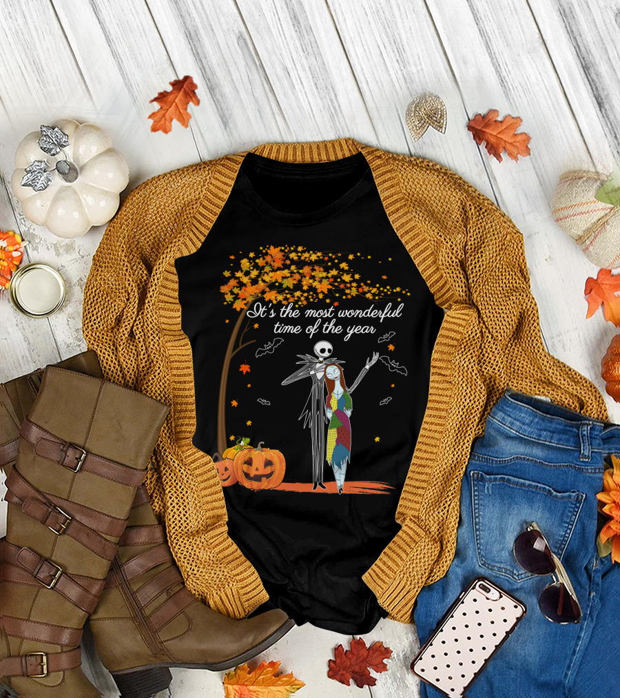 It's The Most Wonderful Time Of The Year Jack Pumpkins And Autumn Leaves T-Shirt