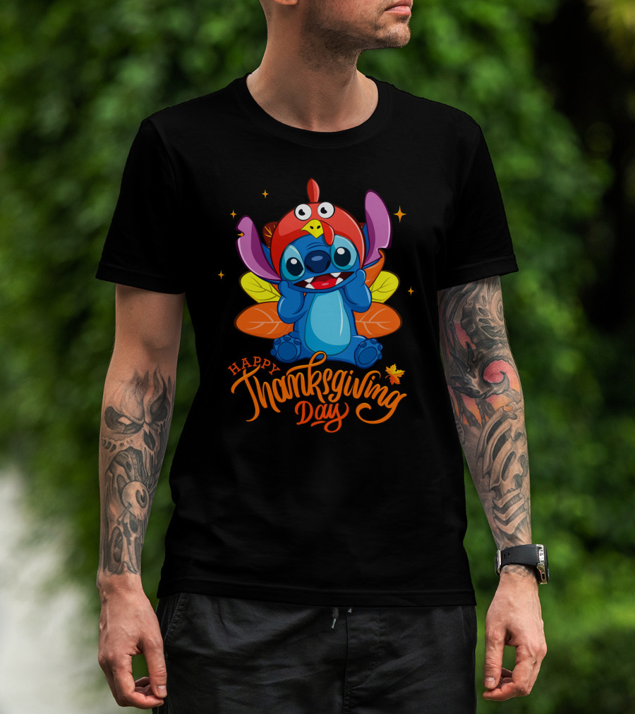 Happy Thanksgiving Day - Stitch Turkey Hat Leaves T-Shirt