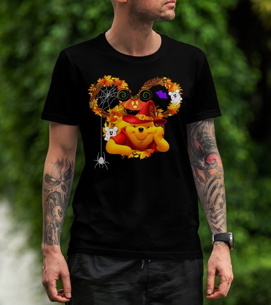 Pooh Halloween Witch Pumpkin Spider Ghosts Autumn Leaves T-Shirt
