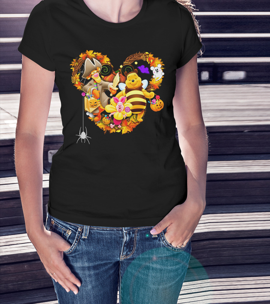 Winnie The Pooh Halloween Heart With Tigger And Piglet T-Shirt