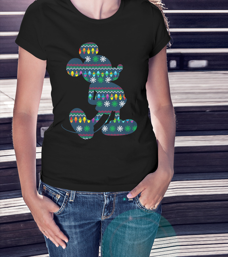 Merry Christmas 88 Disney Holiday Lights Mickey Mouse Snowflakes T-Shirt