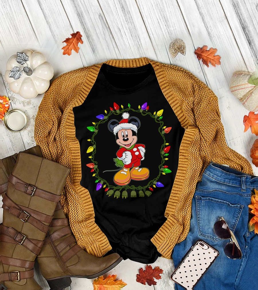 Merry Christmas 97 Mickey Mouse Lights And Santa Hat T-Shirt