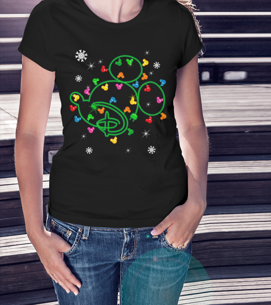 Merry Christmas 99 Lights Mickey Ears Snowflakes T-Shirt