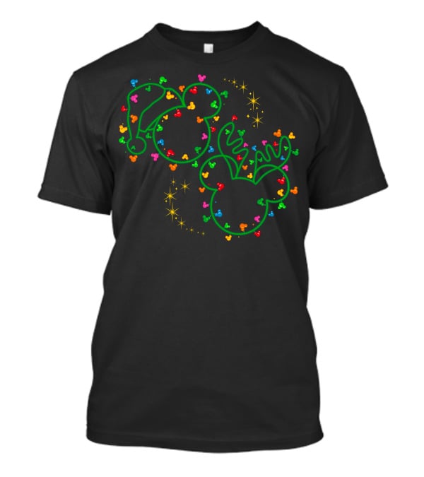 Merry Christmas 100 Mickey Mouse Ears Santa Hat Reindeer Holiday Lights T-Shirt