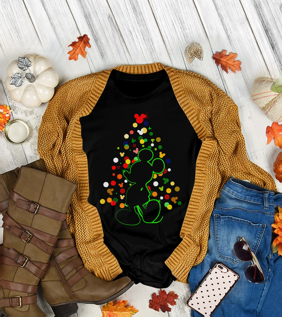 Merry Christmas 101 Mickey Tree Silhouette T-Shirt